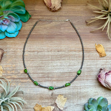 Load image into Gallery viewer, Green Nugget Turquoise & Sterling Silver Pearl Necklace