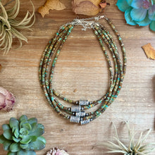 Load image into Gallery viewer, Green Turquoise Heishi & Sterling Silver Barrel Bead Necklace