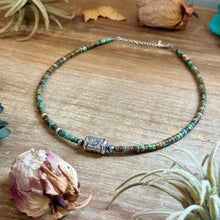 Load image into Gallery viewer, Green Turquoise Heishi & Sterling Silver Barrel Bead Necklace