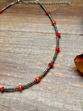 Load image into Gallery viewer, Antique Silver Seed Bead & Dyed Red Coral Choker – 14”