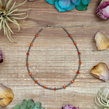 Load image into Gallery viewer, Antique Silver Seed Bead & Dyed Red Coral Choker – 14”