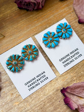 Load image into Gallery viewer, Sterling Silver Magnetite Turquoise Cluster Stud Earrings – Handmade in USA