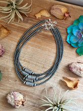 Load image into Gallery viewer, 4mm Sterling Silver Pearl Necklace with Stamped Barrel Bead
