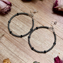Load image into Gallery viewer, Black Onyx Hoop Earrings – Sterling Silver
