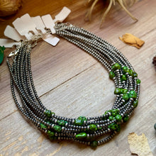 Load image into Gallery viewer, Green Nugget Turquoise &amp; Sterling Silver Pearl Necklace
