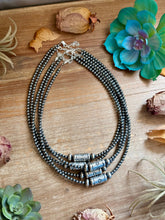 Load image into Gallery viewer, 4mm Sterling Silver Pearl Necklace with Stamped Barrel Bead
