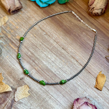 Load image into Gallery viewer, Green Nugget Turquoise &amp; Sterling Silver Pearl Necklace
