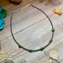 Load image into Gallery viewer, Green Nugget Turquoise &amp; Sterling Silver Pearl Necklace
