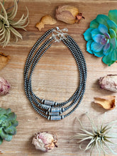 Load image into Gallery viewer, 4mm Sterling Silver Pearl Necklace with Stamped Barrel Bead
