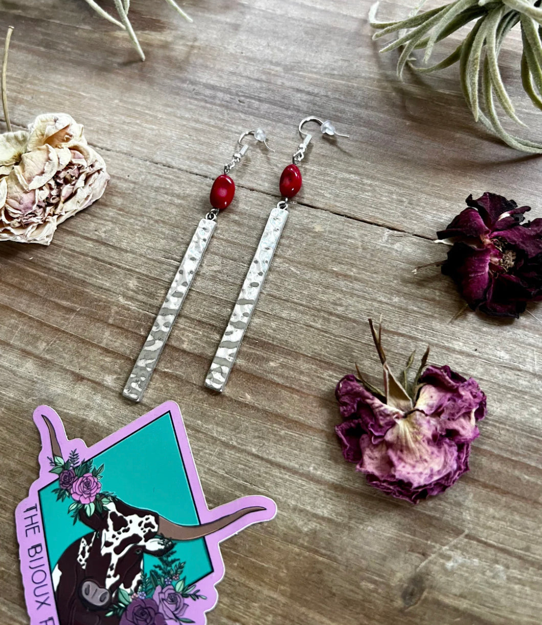 Silver Plated Red Coral Earrings