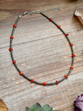 Load image into Gallery viewer, Antique Silver Seed Bead &amp; Dyed Red Coral Choker – 14”
