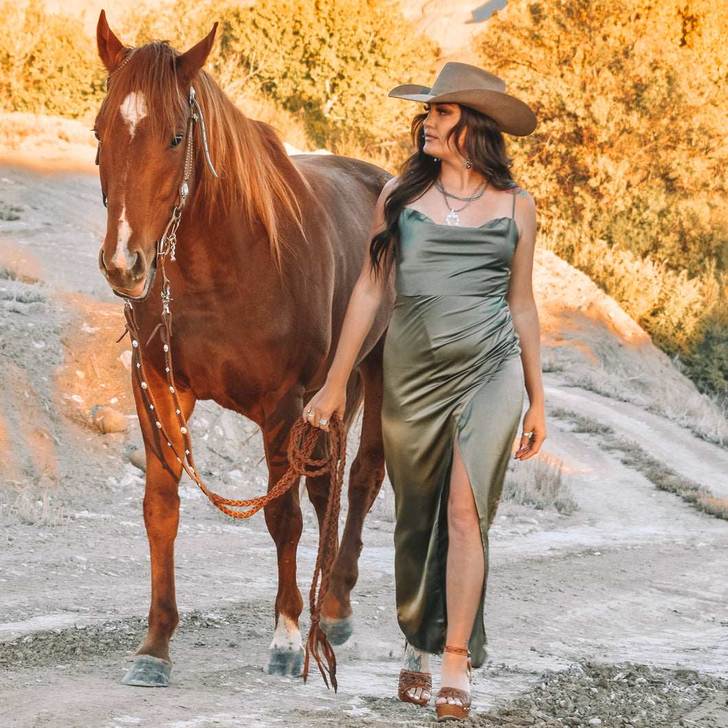 Satin Sage Dress